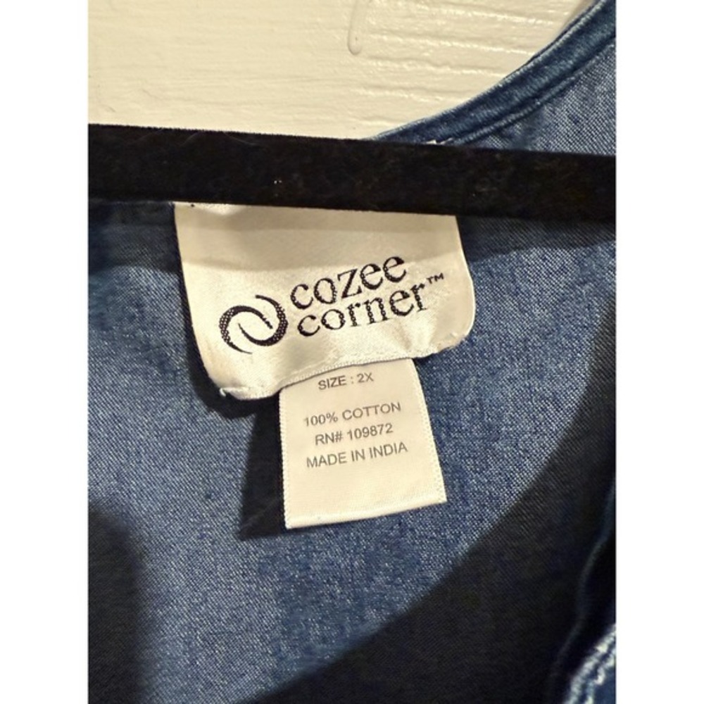 Cozee Corner Embroidered Chambray House Dress Floral Cotton 2X